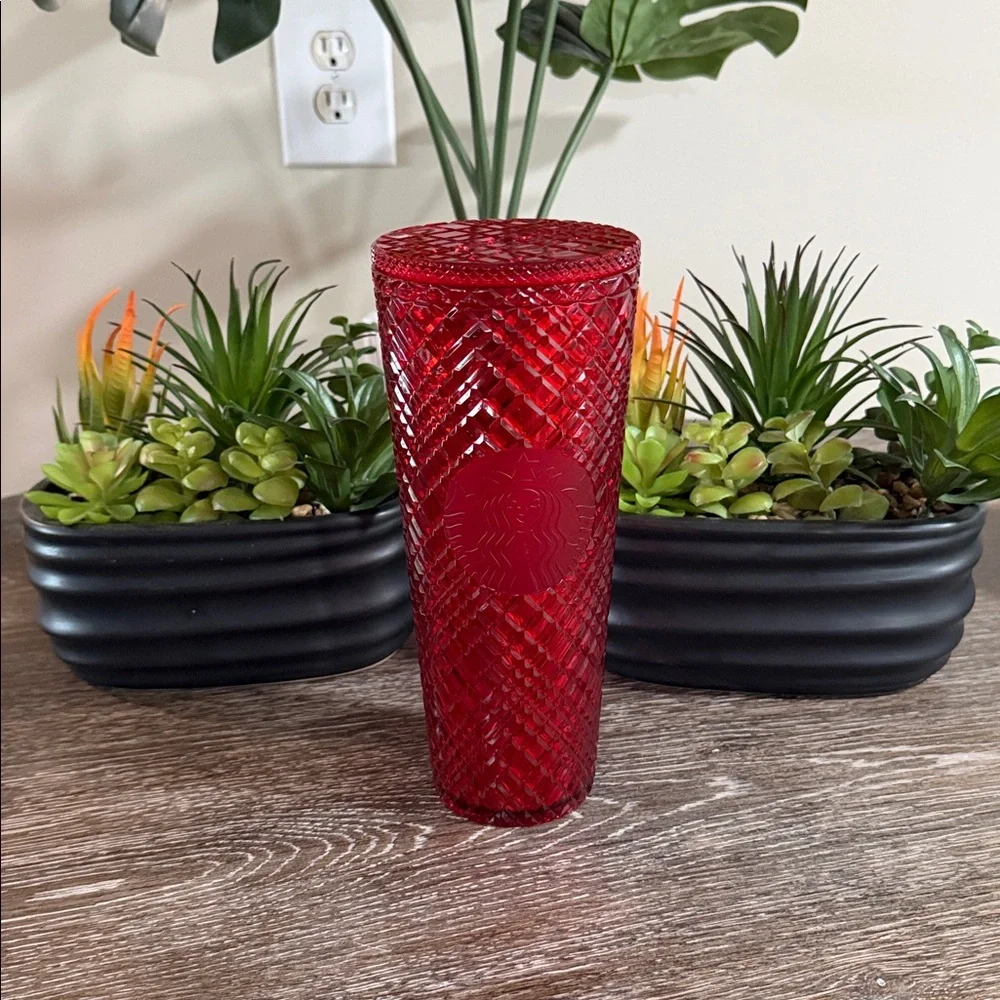 Starbucks 2021‎ Winter Holiday Bright Red Jeweled 24oz Venti Cold Cup Tumbler